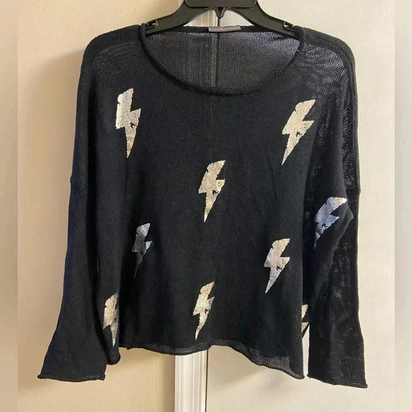 Wooden Ships sweater pullover crewneck black lightening bolt Small‎ - Picture 1 of 7